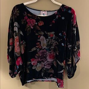 Johnny Was Black Floral Velvet Blouse